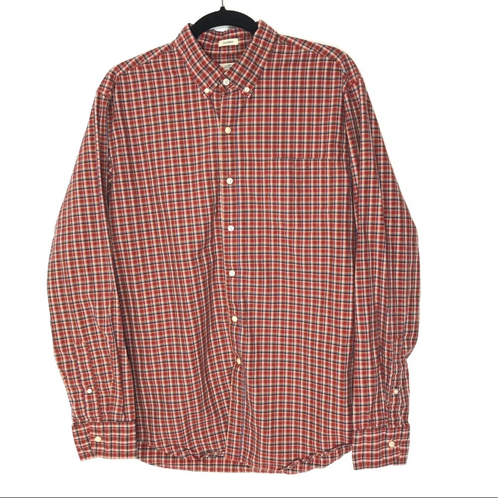 J. Crew Large Classic Fit Orange Plaid Check Shirt